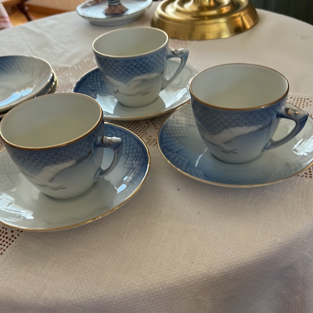 B&G COPENHAGEN SEABIRDS 6 PORCELAIN CUPS & SAUCERS EXC CON COPENHAGEN DENMARK